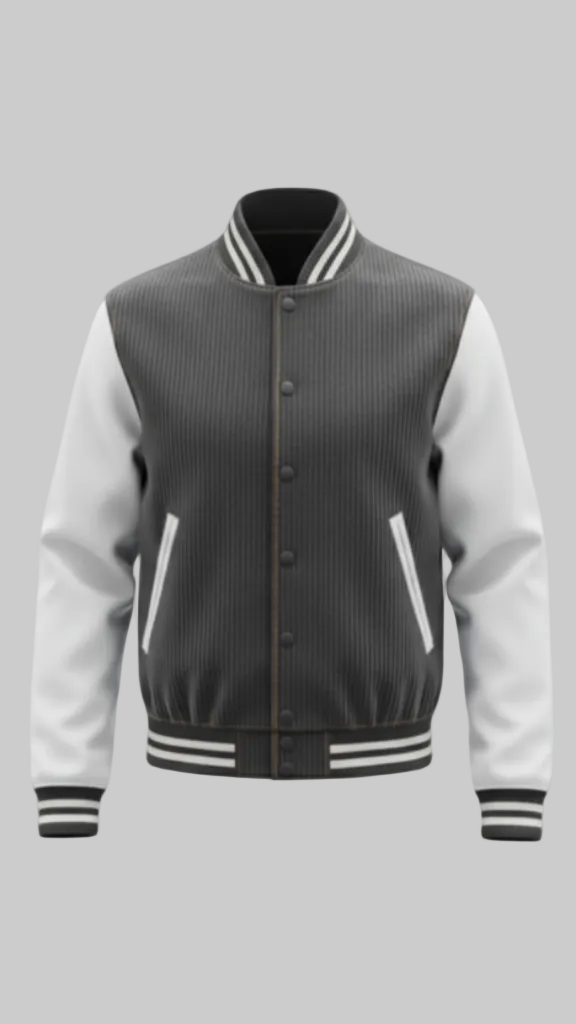 Timeless Men’s Varsity Jacket in Dark Gray Corduroy