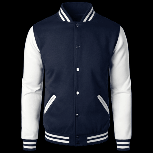 Double Stripe Plain School Full Fleece Varsity Jacket