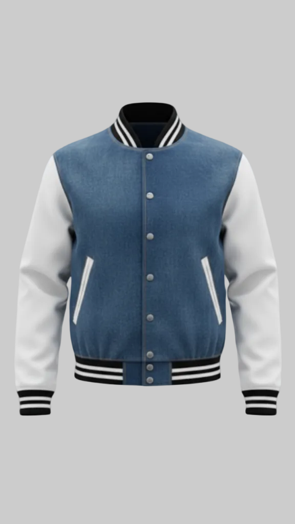 Denim Varsity with Leather Sleeves
