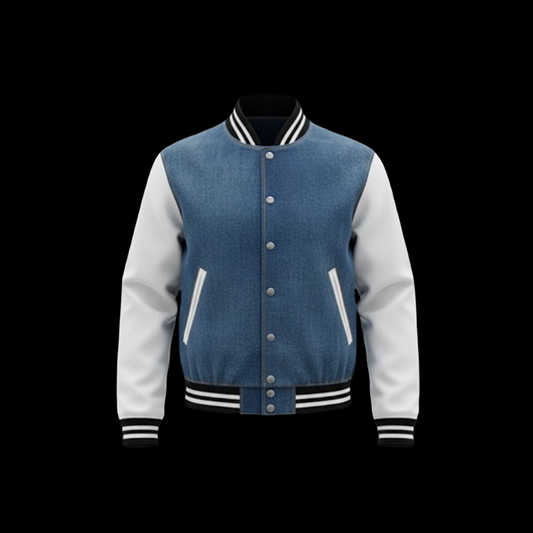 Denim Varsity with Leather Sleeves