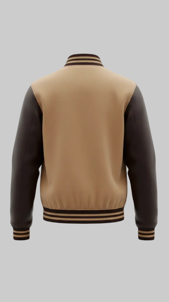 Tan Suede with Genuine Leather Sleeves Varsity Jacket