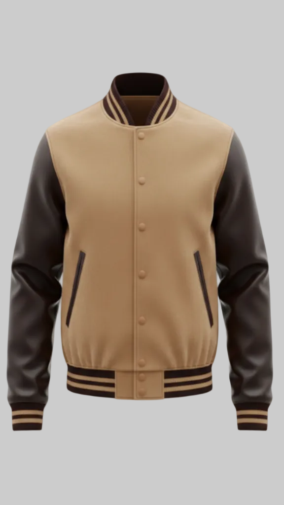 Tan Suede with Genuine Leather Sleeves Varsity Jacket