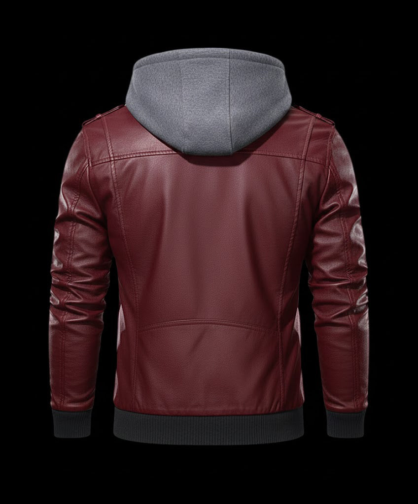 Genuine Leather Bomber Hooded Jacket