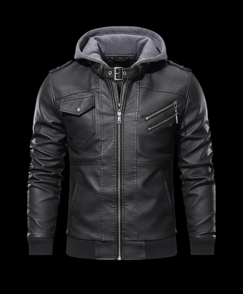 Genuine Leather Bomber Hooded Jacket