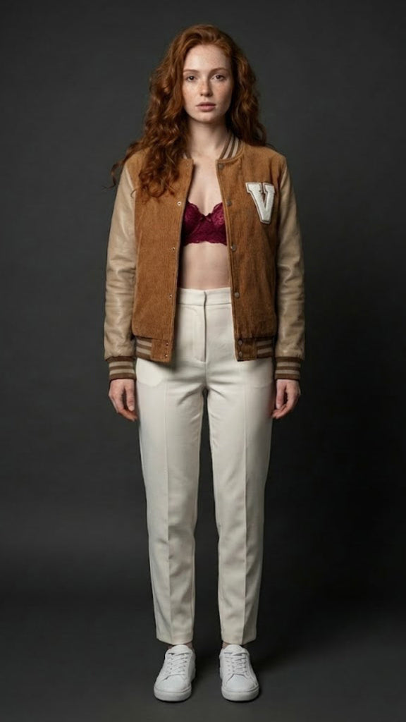 HoV Driftwood Corduroy Varsity with Leather Sleeves