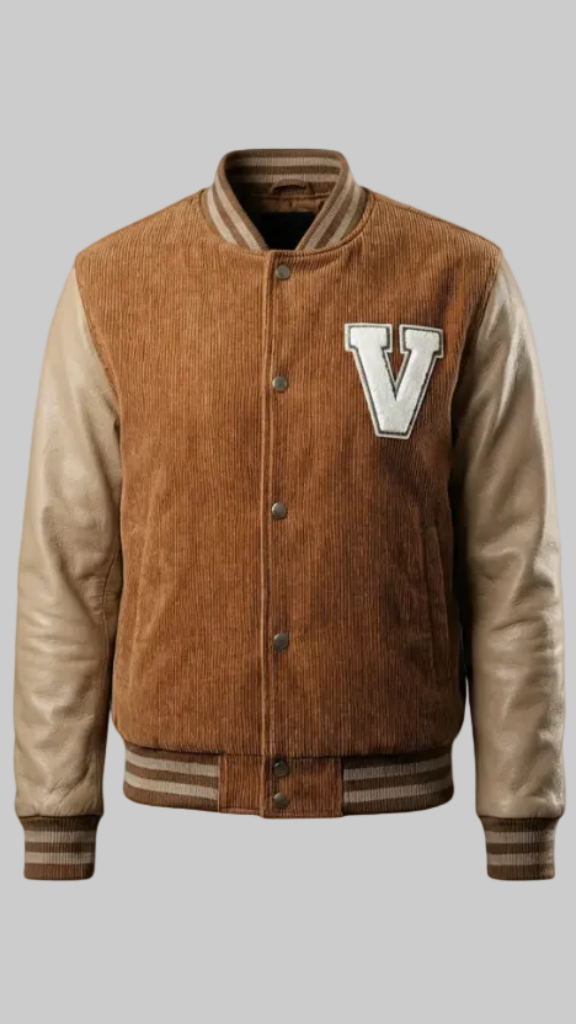 HoV Driftwood Corduroy Varsity with Leather Sleeves