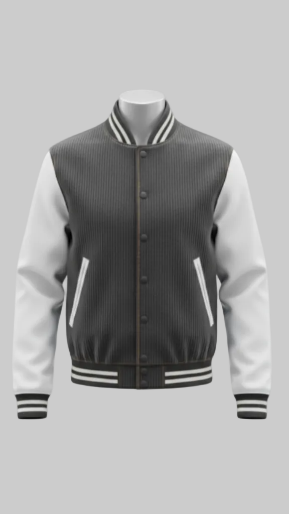 Timeless Men’s Varsity Jacket in Dark Gray Corduroy