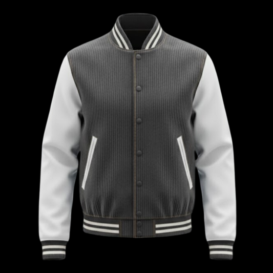 Classic Gray Corduroy Varsity Jacket