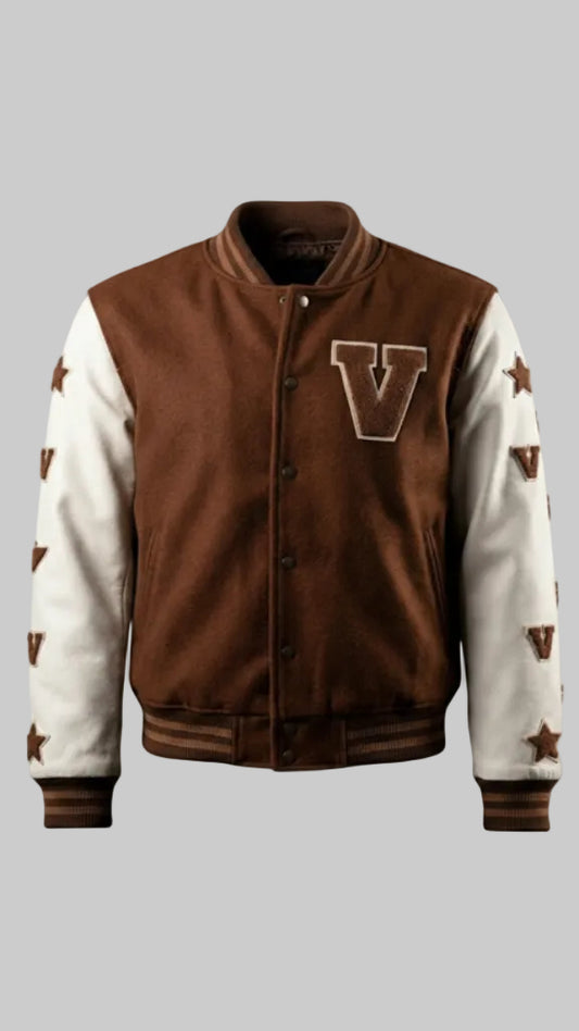 Rising Star Brown Suede Varsity Jacket