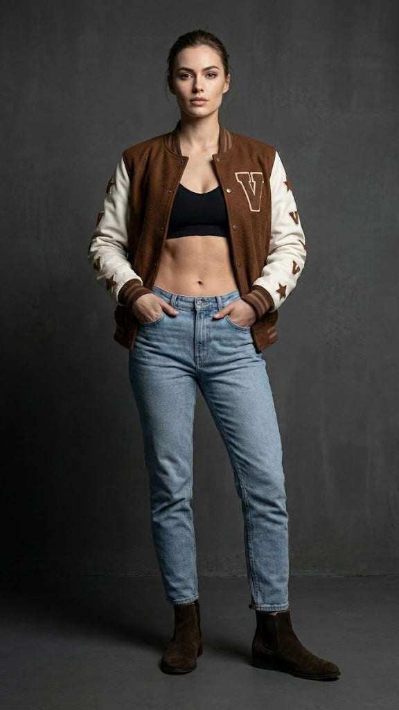 Rising Star Brown Suede Varsity Jacket